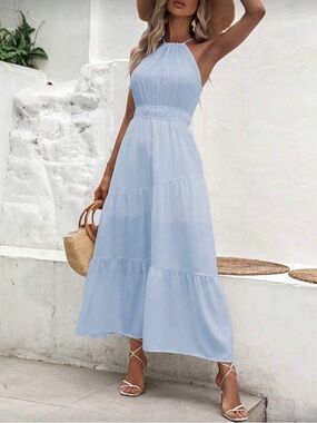 Shein Breezaya Women's Baby Blue
Pleated Halterneck Dress - 6 M